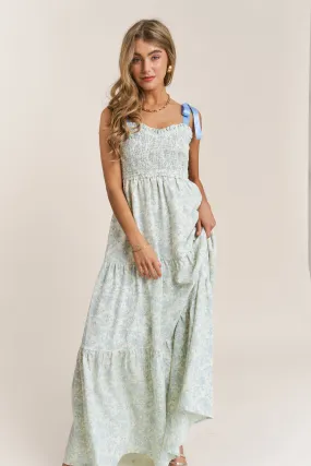 Empire Neck Line Floral Tiered Maxi Dress