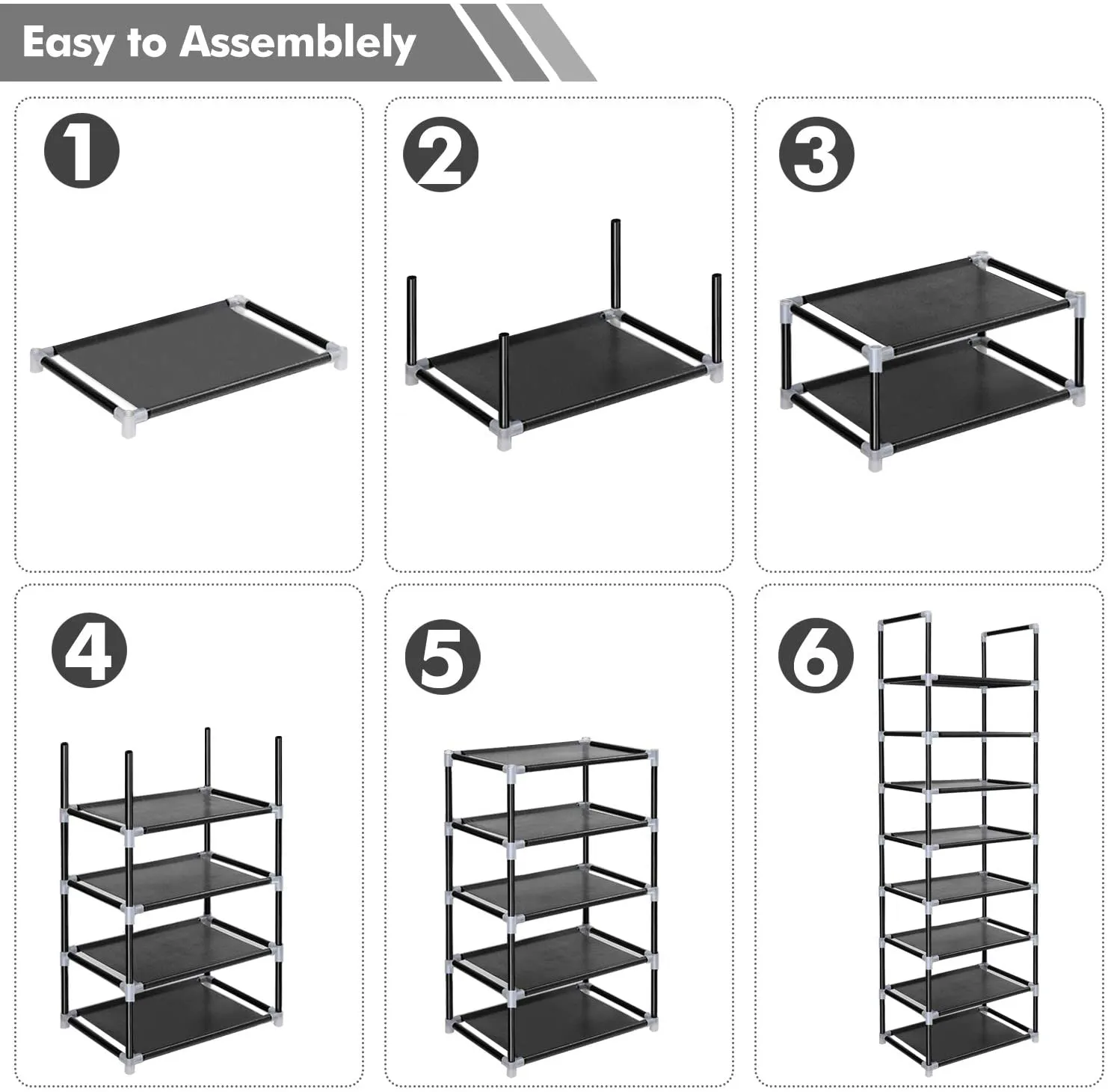 ERONE Shoe Rack Organizer 8 Tiers, Stackable and Durable Shoe Shelf Storage 16 pairs Metal Shoe Tower Space Saving 18 x 11.9 x 57.7(Black)