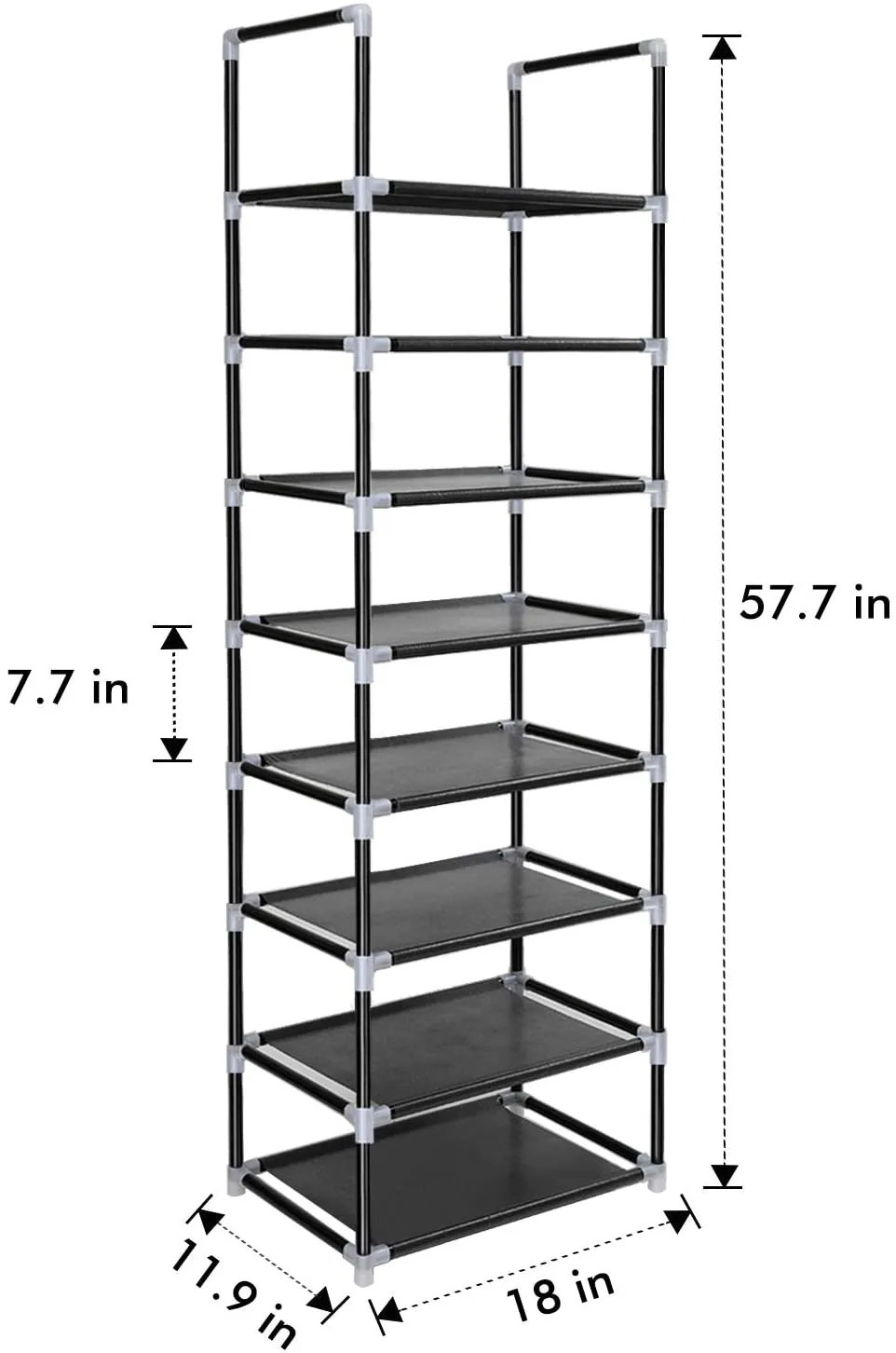 ERONE Shoe Rack Organizer 8 Tiers, Stackable and Durable Shoe Shelf Storage 16 pairs Metal Shoe Tower Space Saving 18 x 11.9 x 57.7(Black)