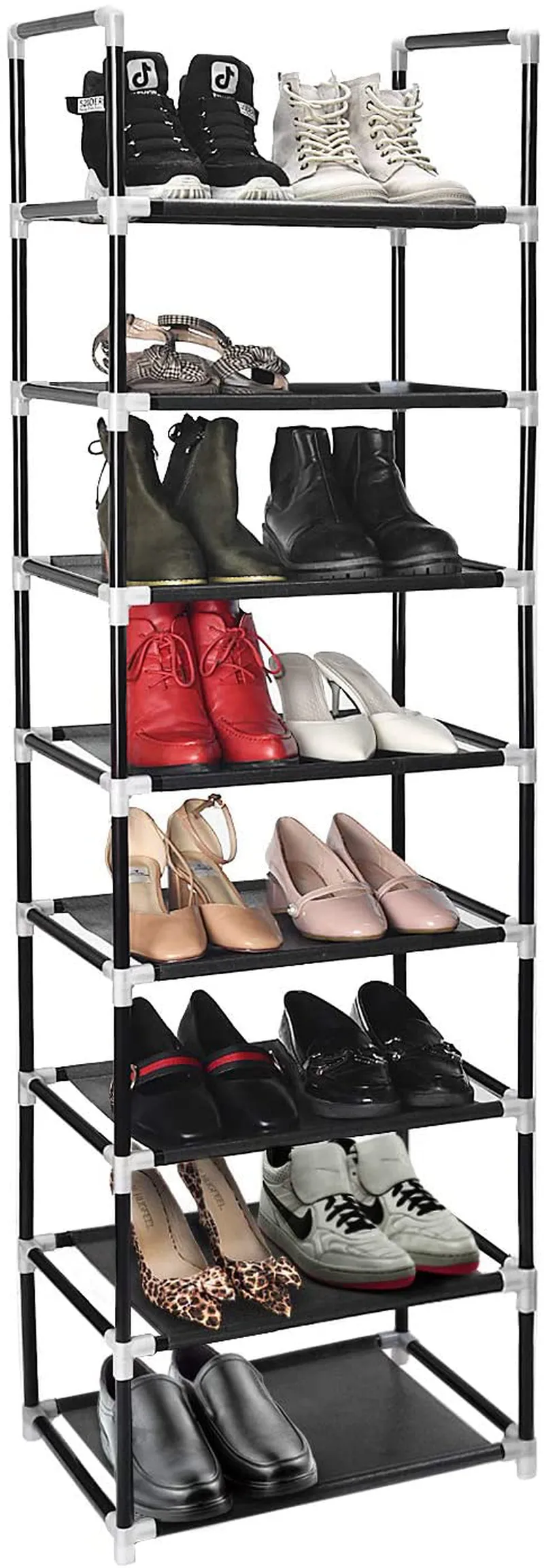 ERONE Shoe Rack Organizer 8 Tiers, Stackable and Durable Shoe Shelf Storage 16 pairs Metal Shoe Tower Space Saving 18 x 11.9 x 57.7(Black)