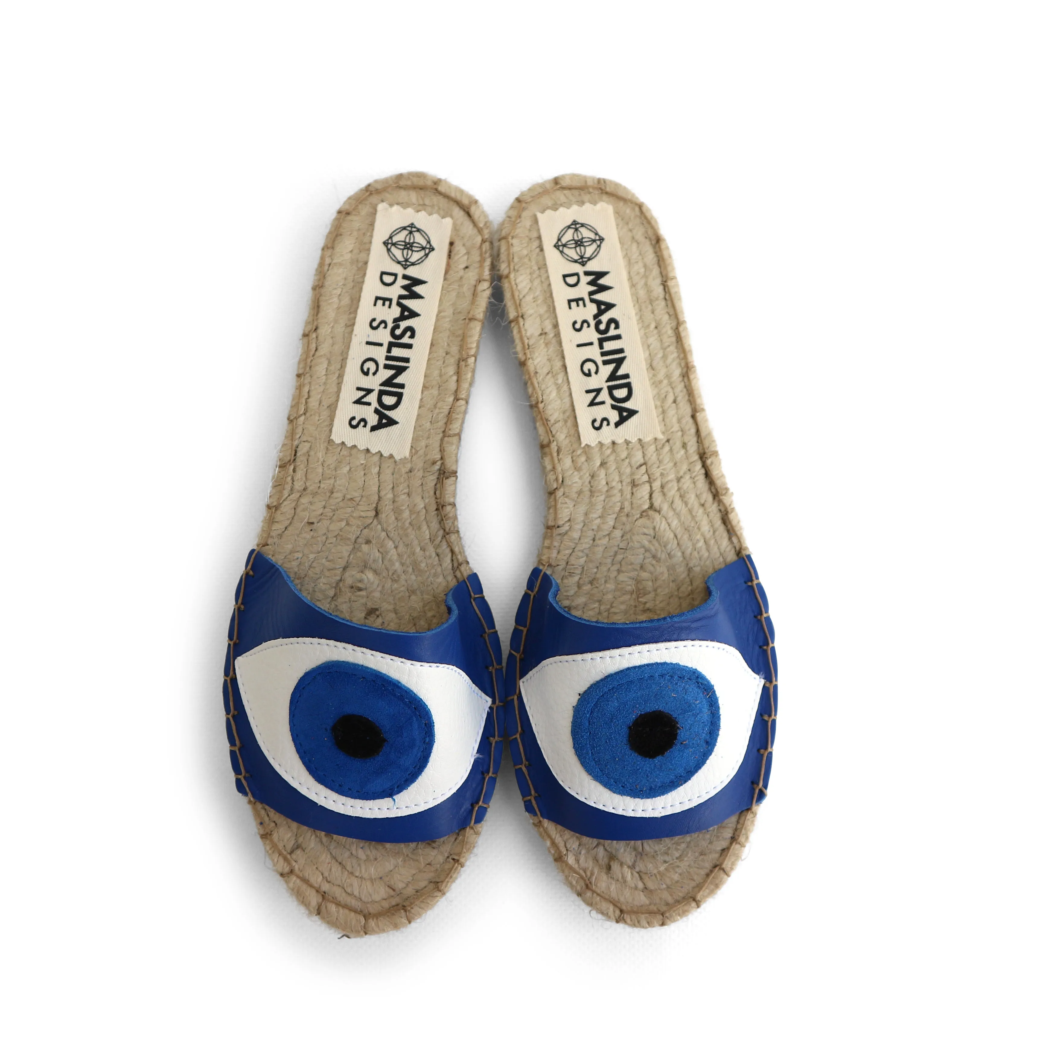 Evil Eye Espadrilles Slides - Blue