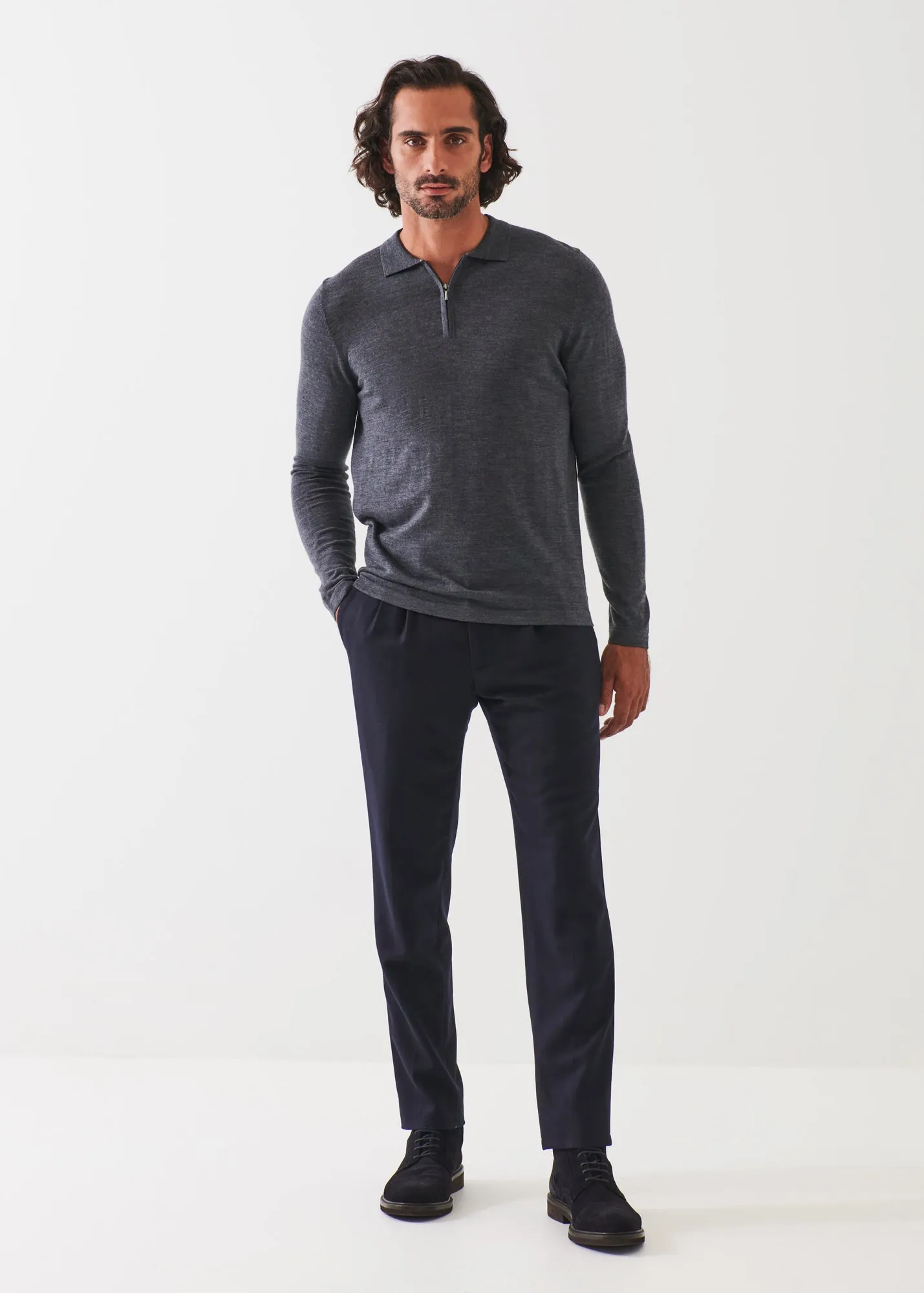 EXTRA-FINE MERINO QUARTER ZIP POLO