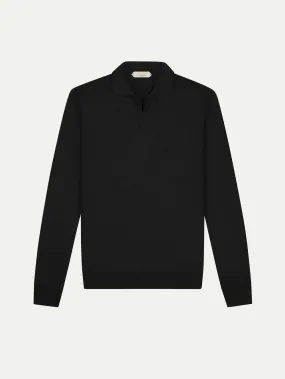 Extrafine Merino Buttonless Polo Black