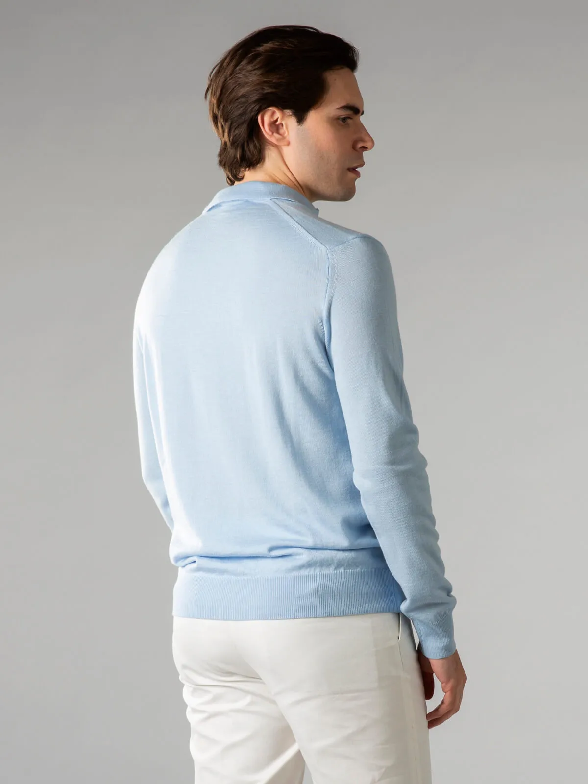 Extrafine Merino Buttonless Polo Light Blue