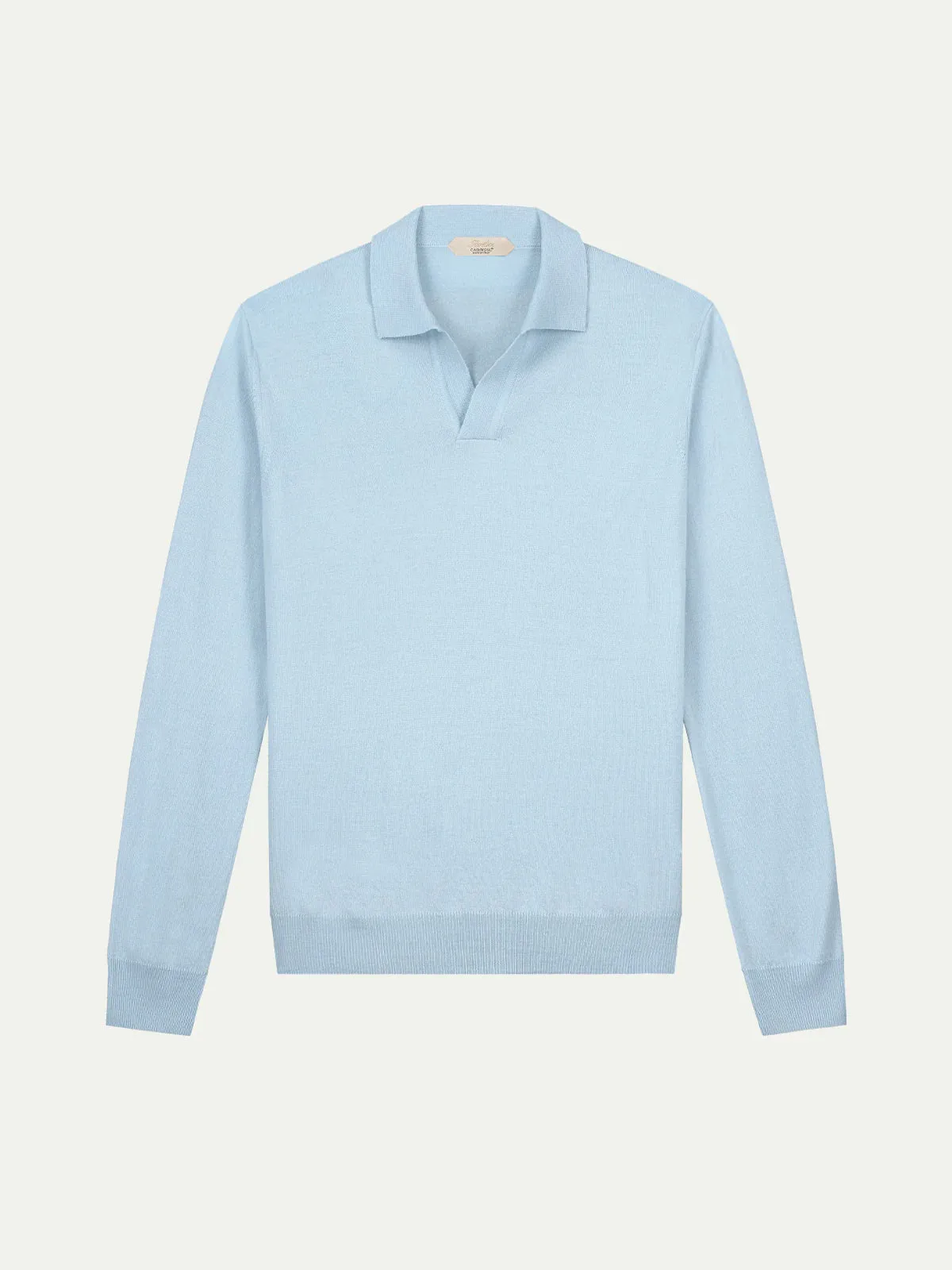 Extrafine Merino Buttonless Polo Light Blue