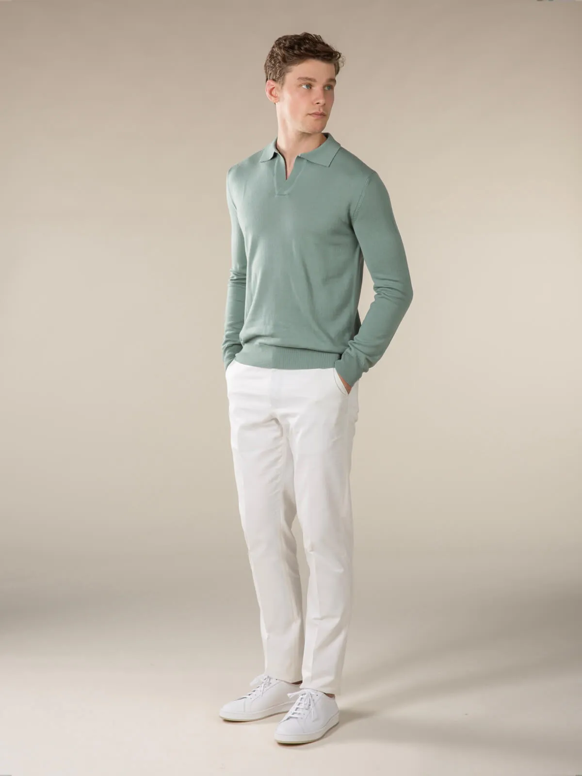 Extrafine Merino Buttonless Polo Pistache