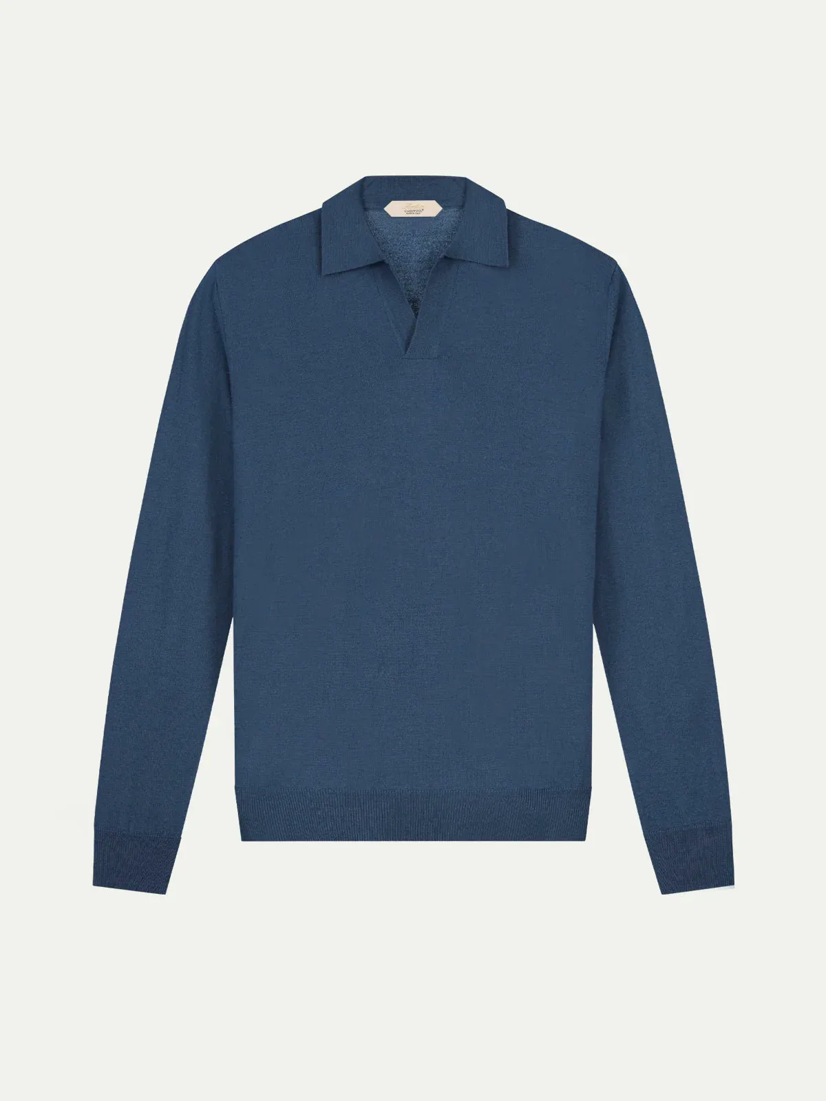 Extrafine Merino Buttonless Polo Steel Blue