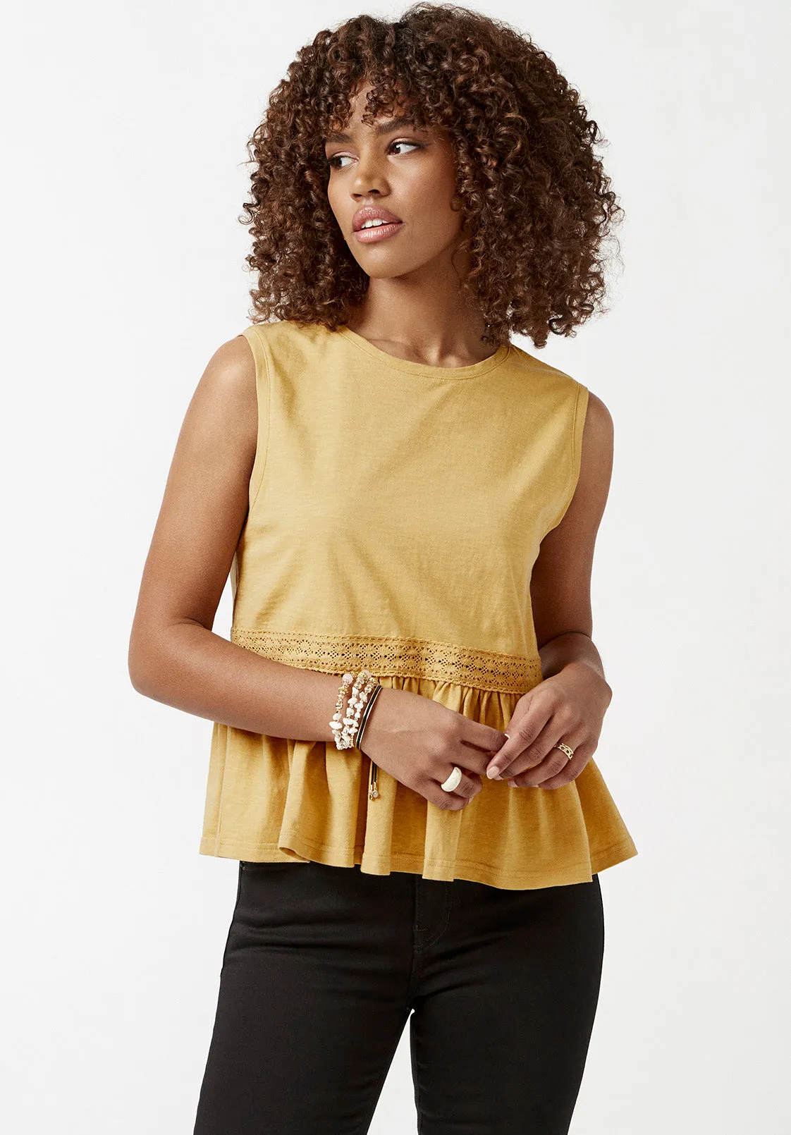 Farren Women’s Sleeveless Peplum Top in Curry Yellow - KT0029S