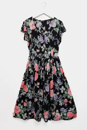 FLORAL BLACK COTTON MAXI DRESS