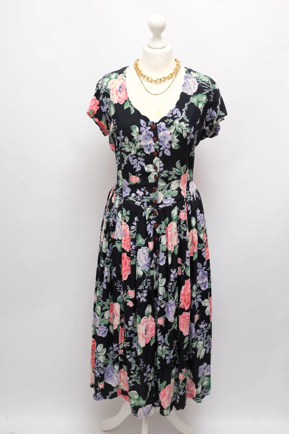 FLORAL BLACK COTTON MAXI DRESS