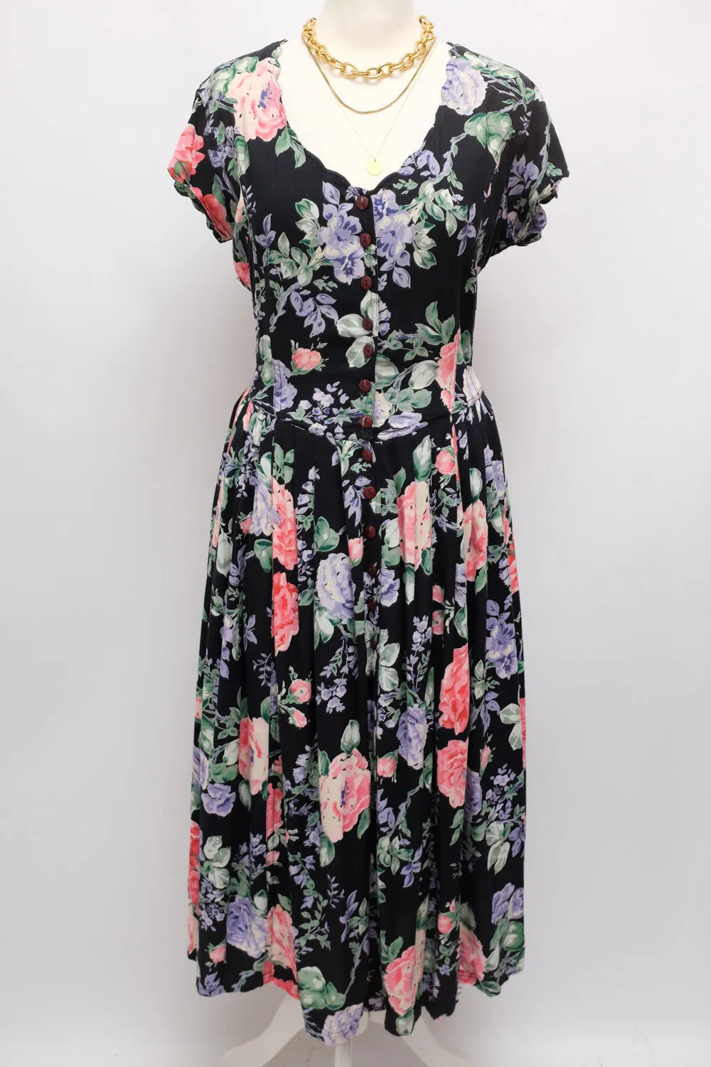 FLORAL BLACK COTTON MAXI DRESS