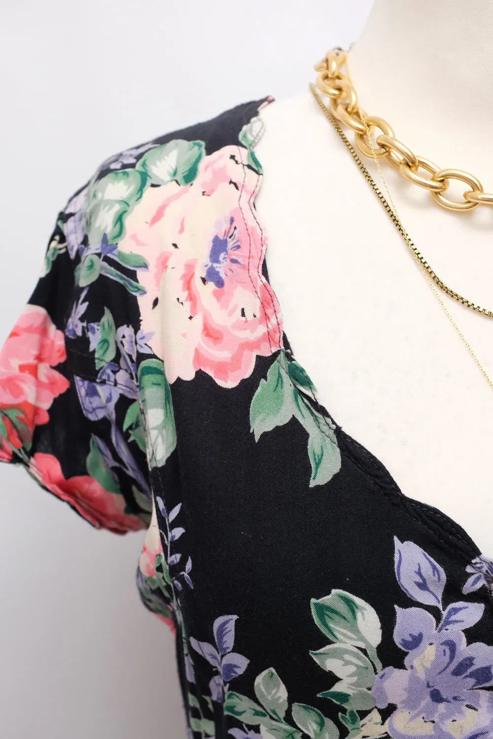 FLORAL BLACK COTTON MAXI DRESS