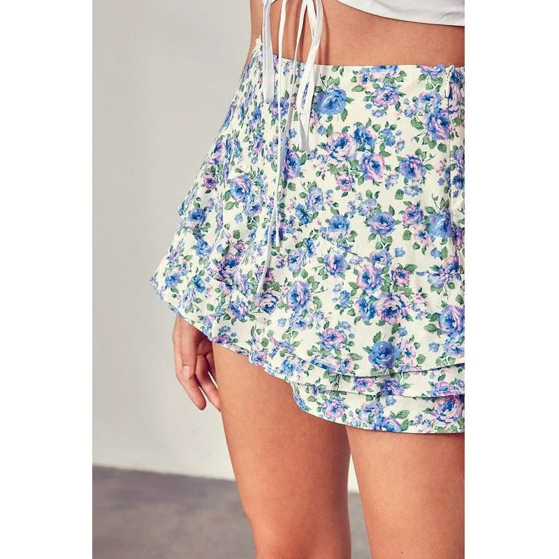 Floral Print Ruffle Skort