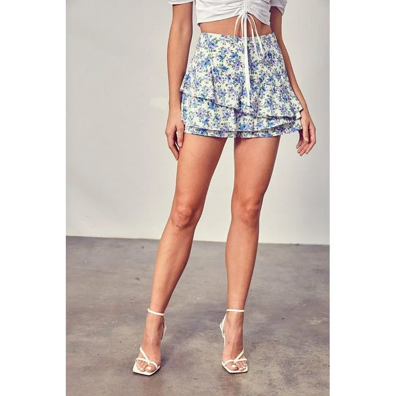 Floral Print Ruffle Skort