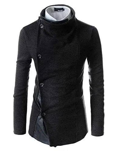 (GD93) Slim Stylish Unbalanced Metallic Leather Point Knitted Cardigan Sweaters BLACK US M(Tag size L)