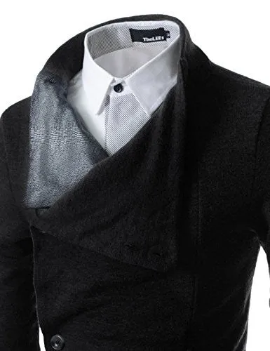 (GD93) Slim Stylish Unbalanced Metallic Leather Point Knitted Cardigan Sweaters BLACK US M(Tag size L)