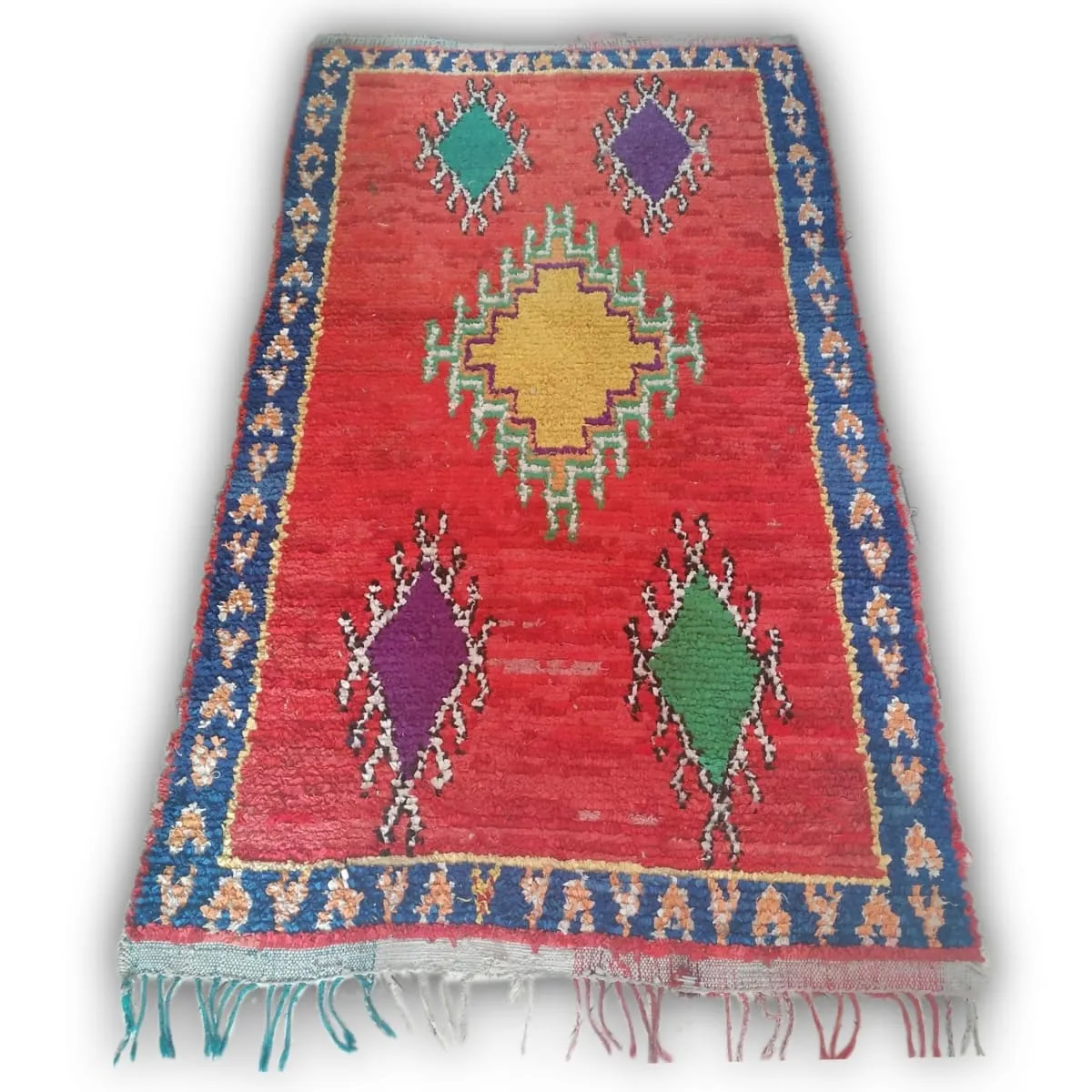 Geometric Vintage Moroccan Boucherouite Rug