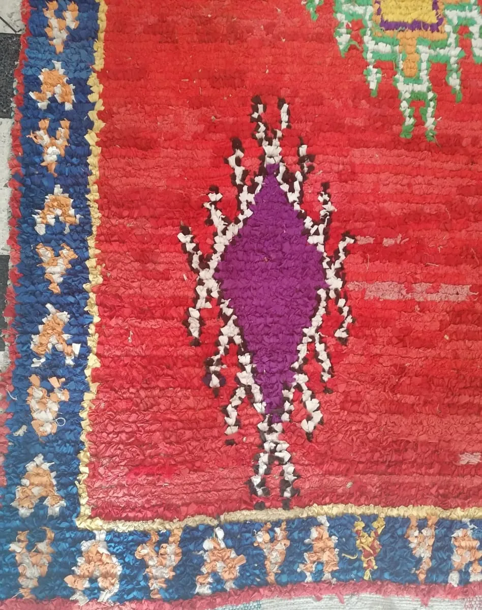 Geometric Vintage Moroccan Boucherouite Rug