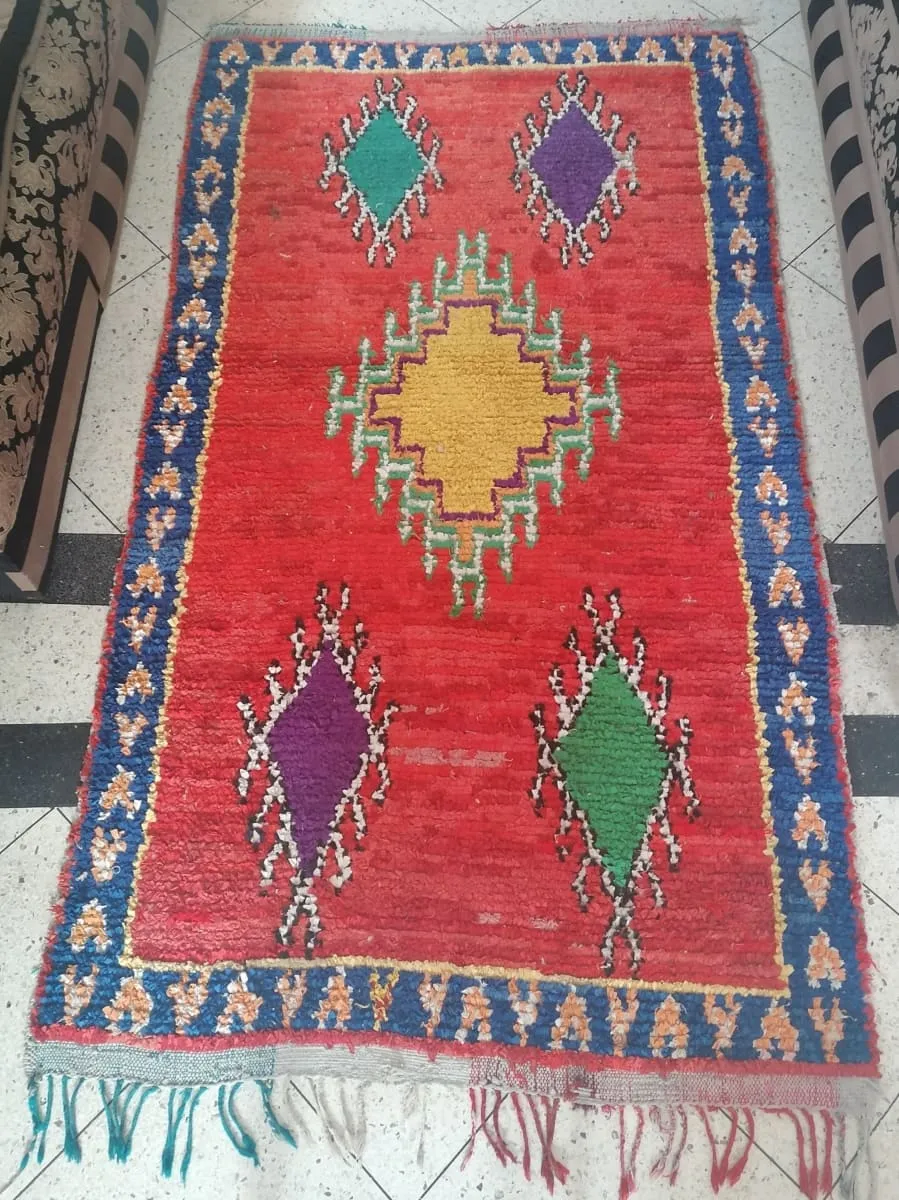 Geometric Vintage Moroccan Boucherouite Rug