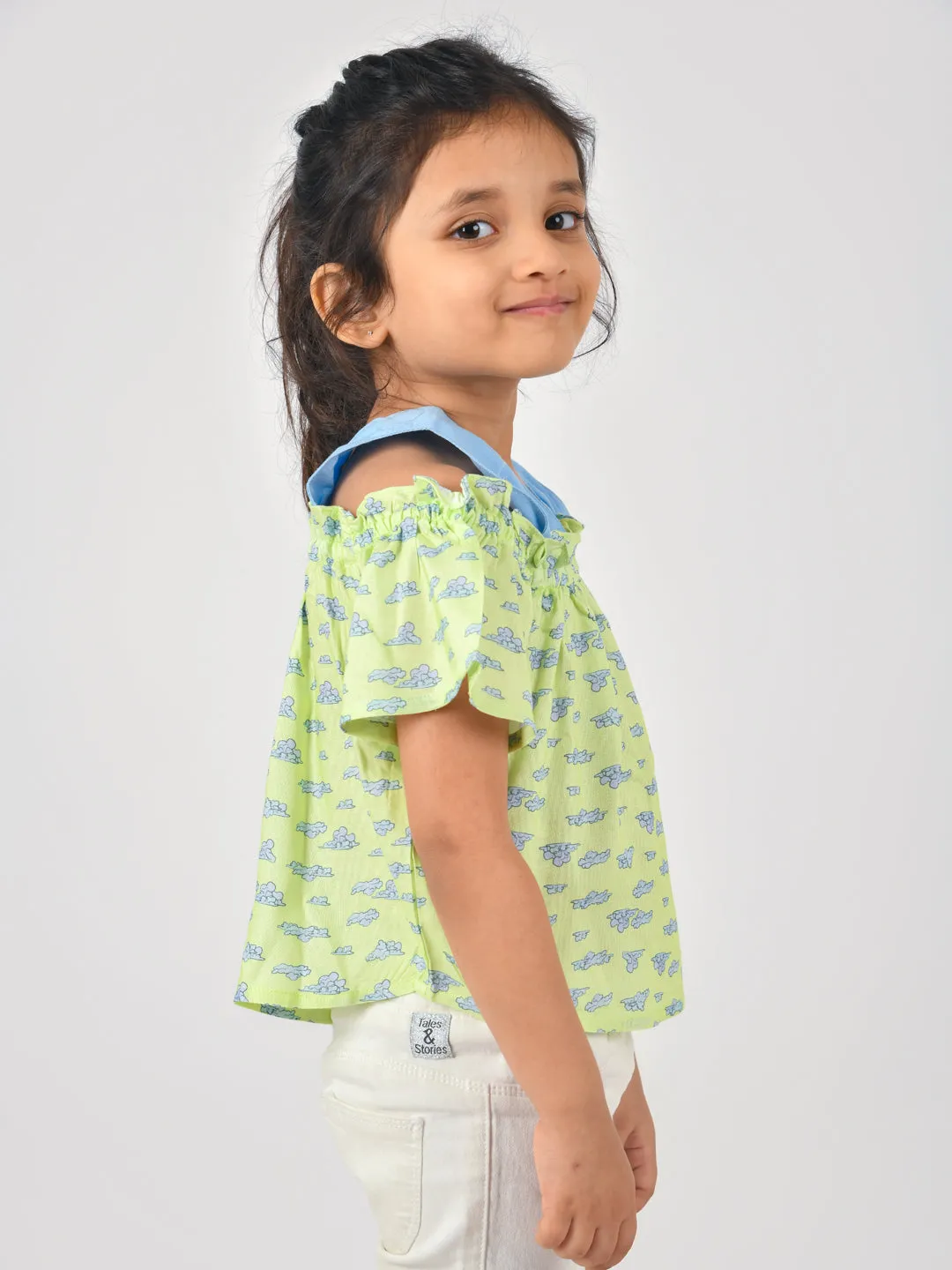 Girls Green Printed Top