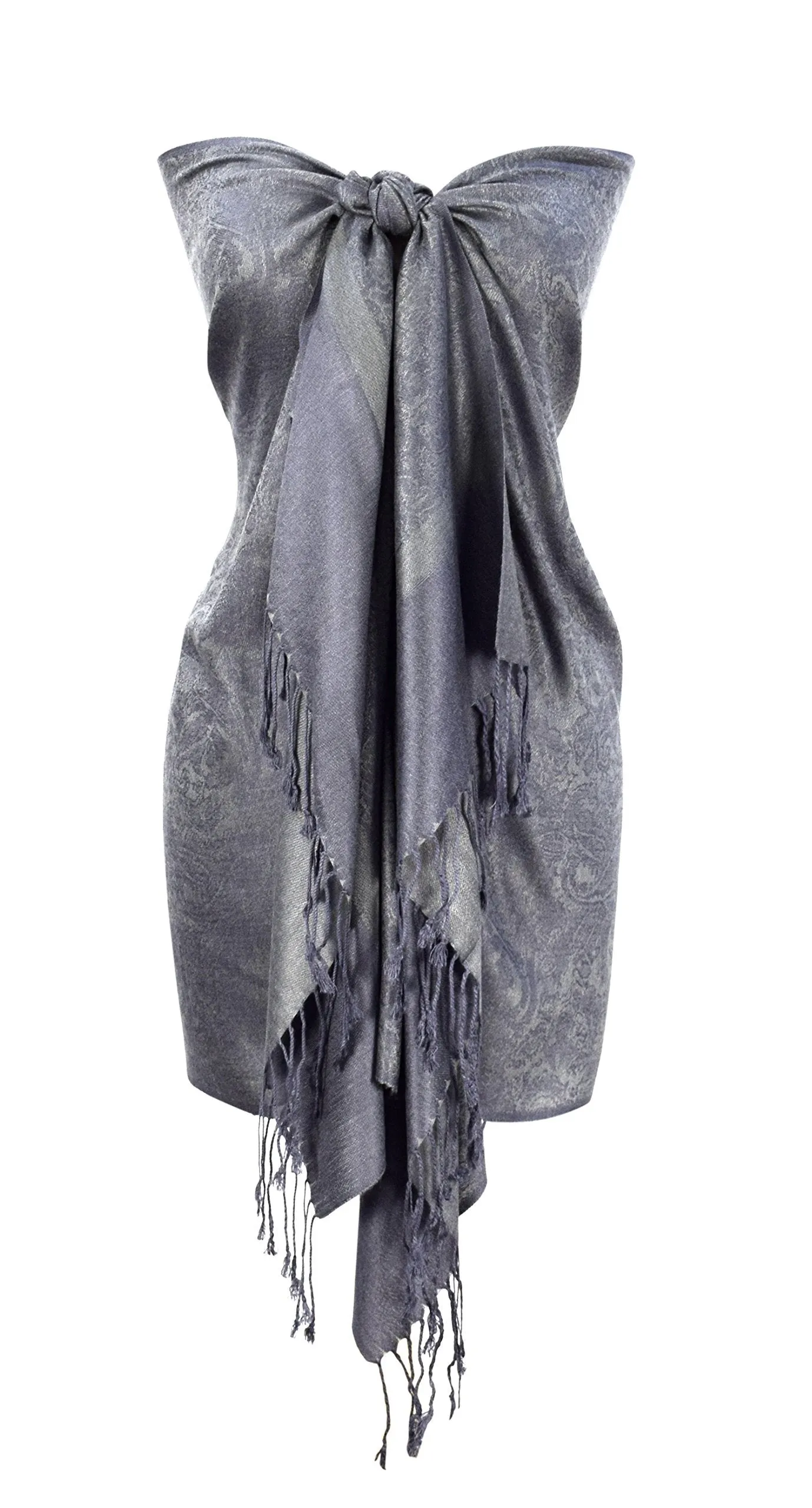 Gray Peach Couture Womens Elegant Vintage Solid Jacquard Paisley Scarf Shawl Wrap