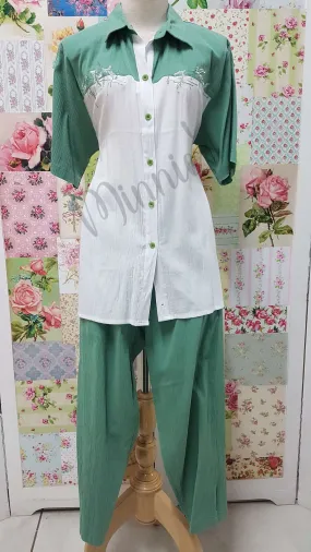 Green & White 3/4 Pants Set BS0150