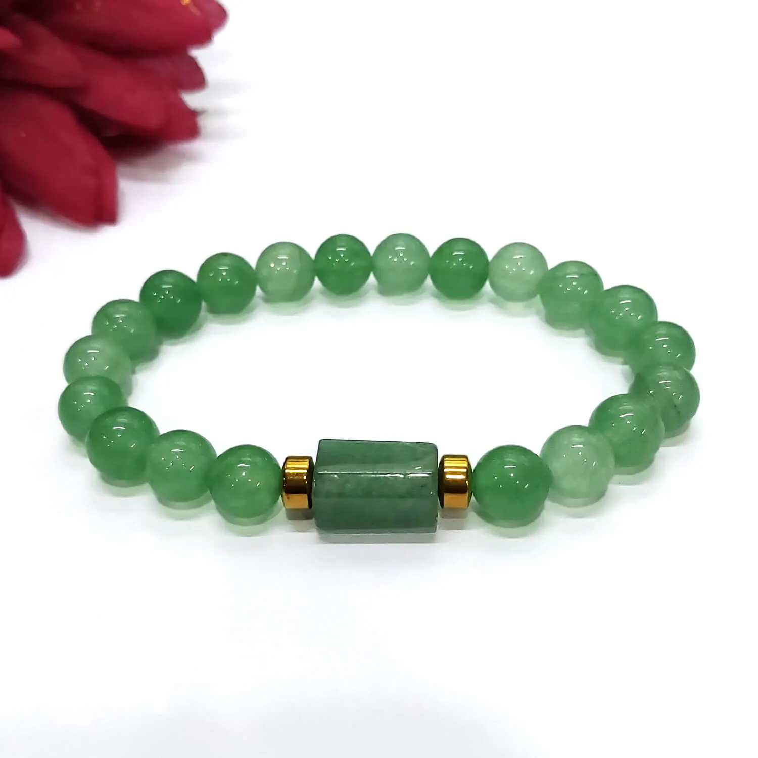 Green Aventurine Tumble Natural Stone Bracelet With Golden Hematite