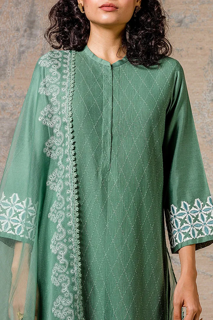 Green Embroidered Kurta Set