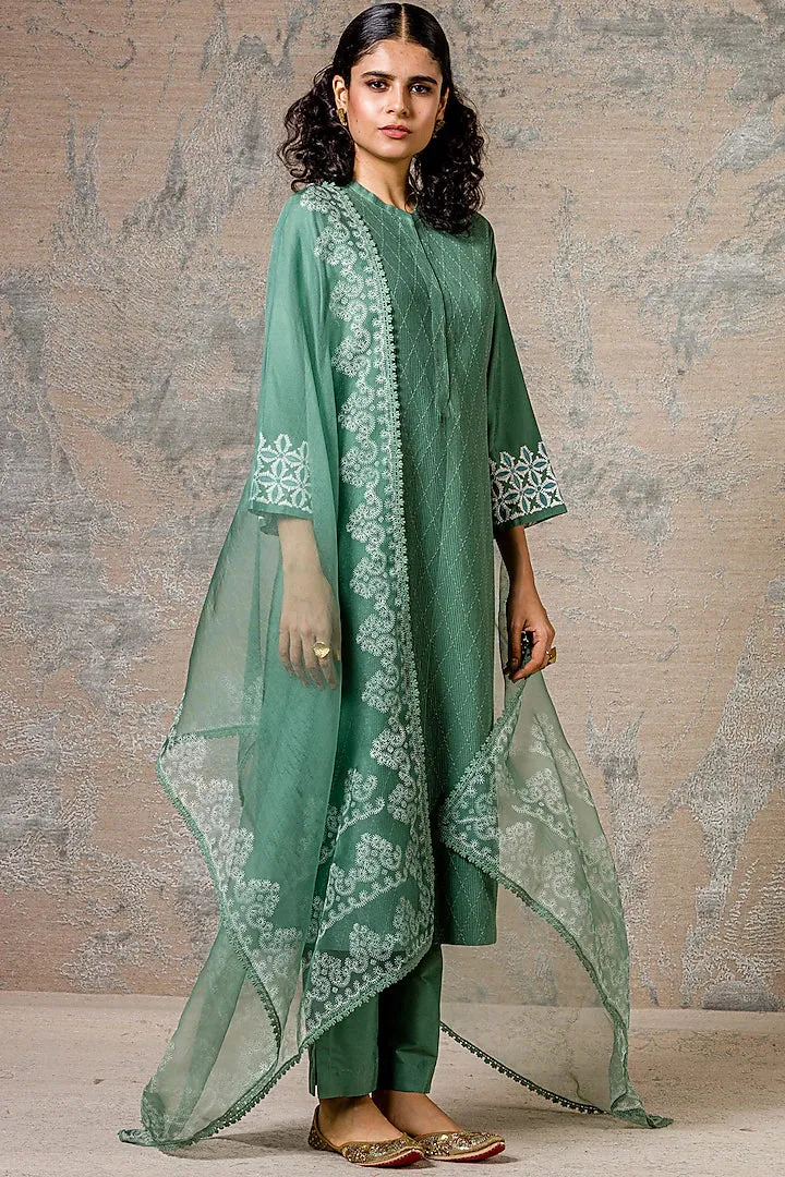 Green Embroidered Kurta Set