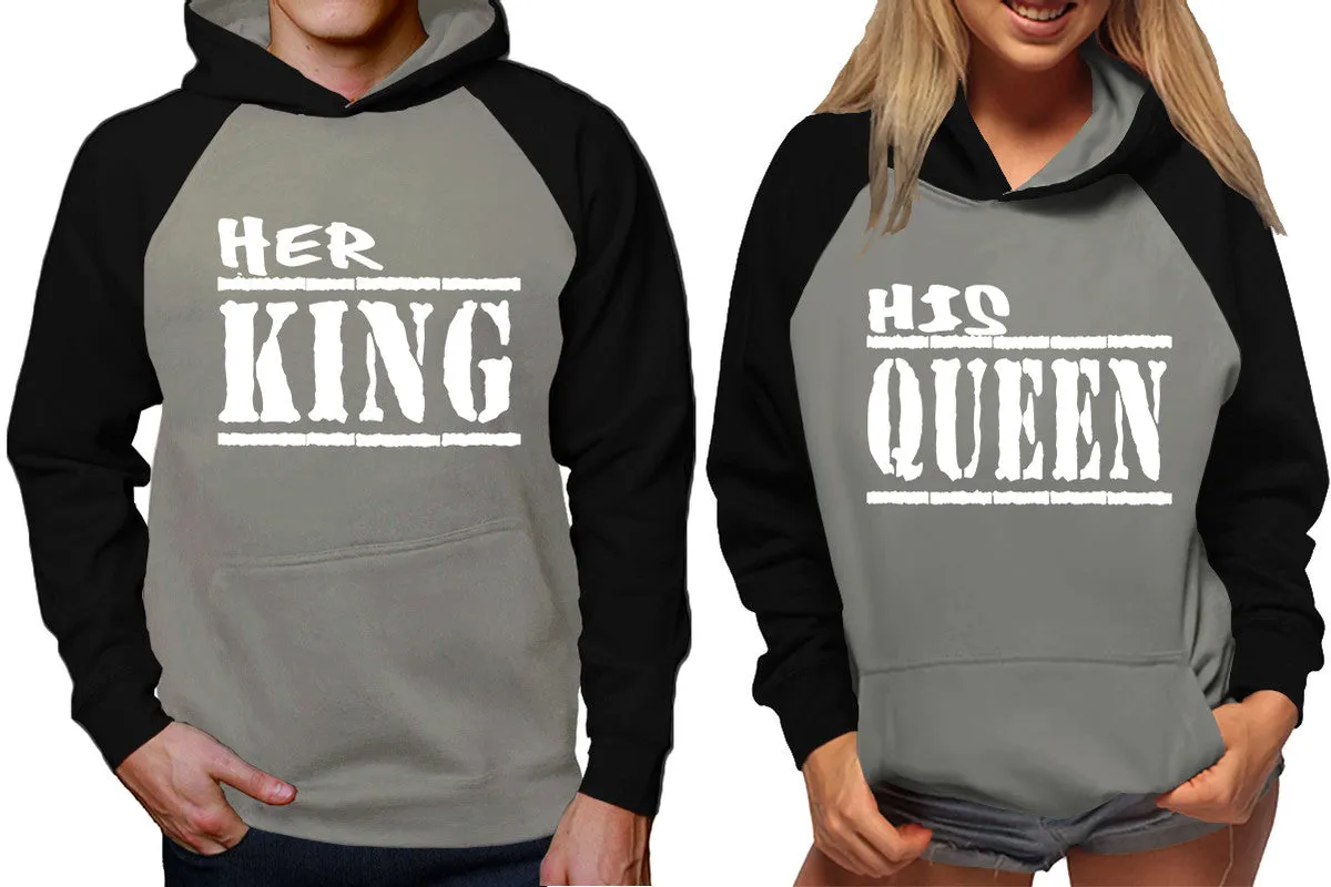 Her King His Queen Couple Matching Hoodies, Matching Contrast Raglan Hoodies