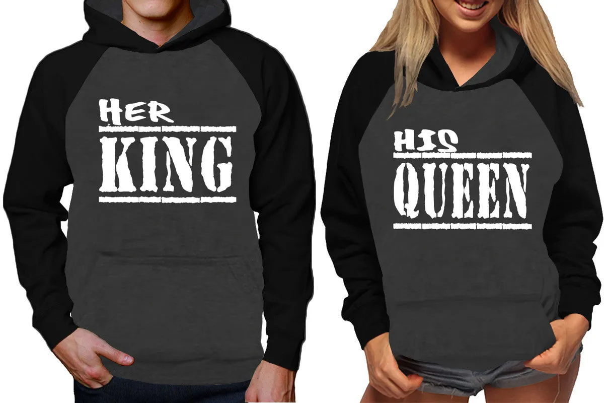 Her King His Queen Couple Matching Hoodies, Matching Contrast Raglan Hoodies