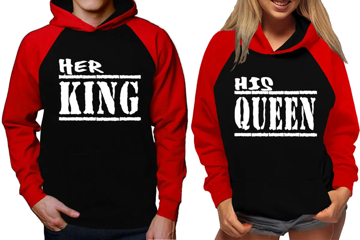 Her King His Queen Couple Matching Hoodies, Matching Contrast Raglan Hoodies