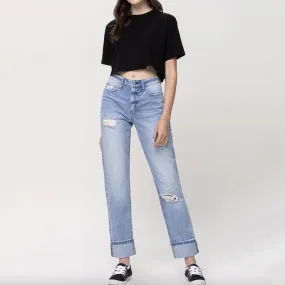 High Rise 90's Vintage Straight Cuff Hem Jean