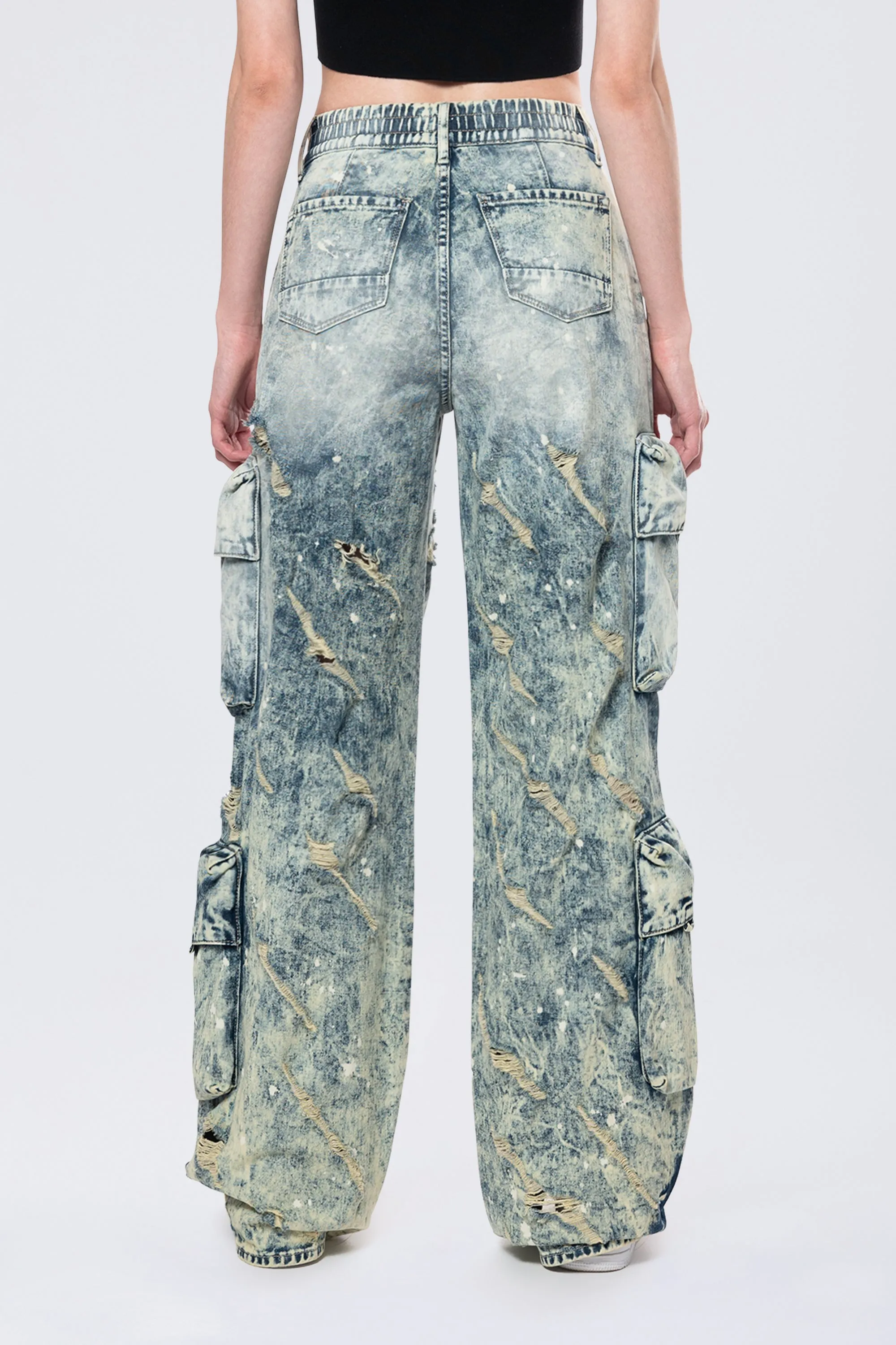 High Rise Distressed Wide Leg Jeans - Orion Blue