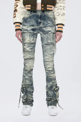 High Rise Stacked Cargo Jeans - Blue Toast