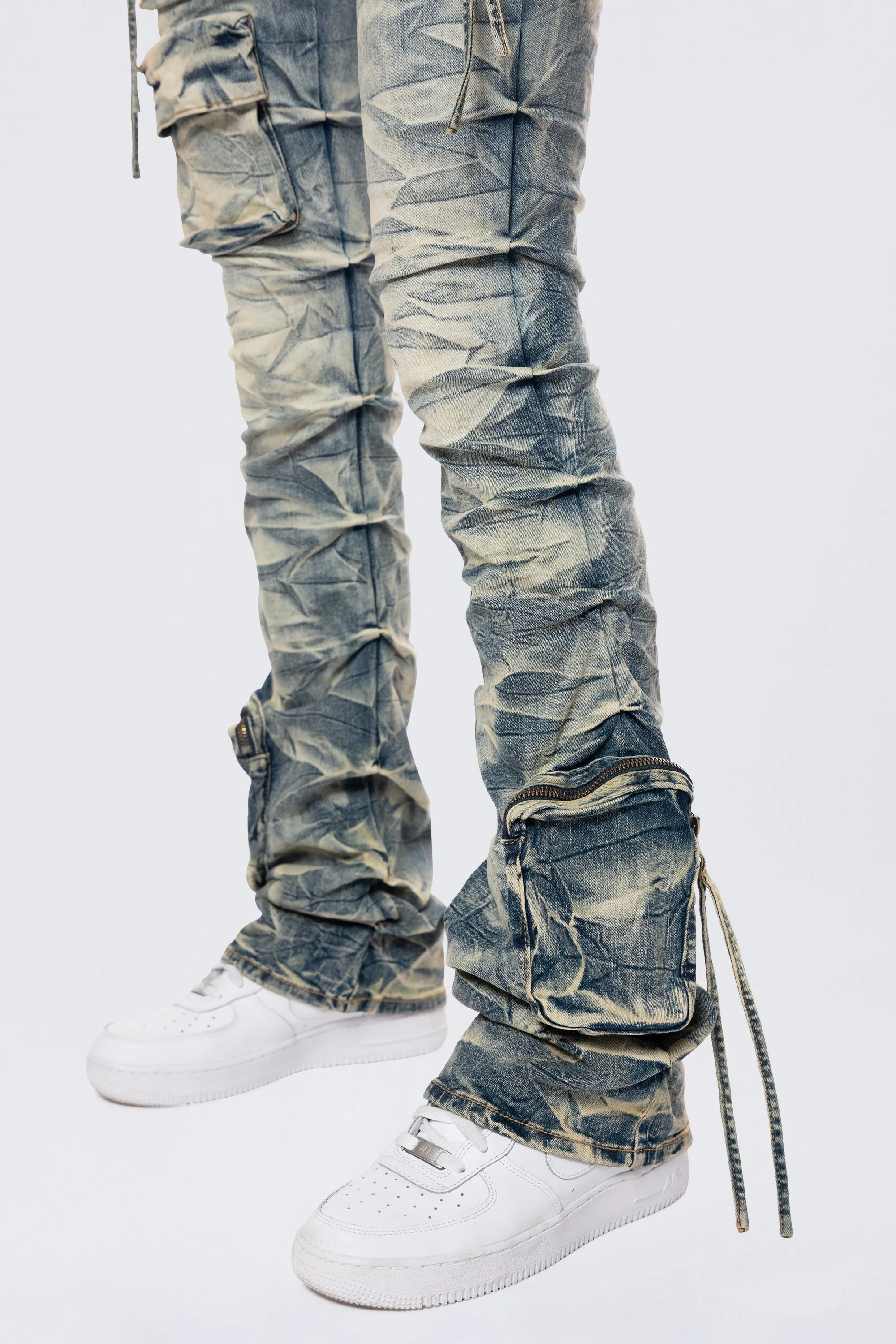 High Rise Stacked Cargo Jeans - Blue Toast