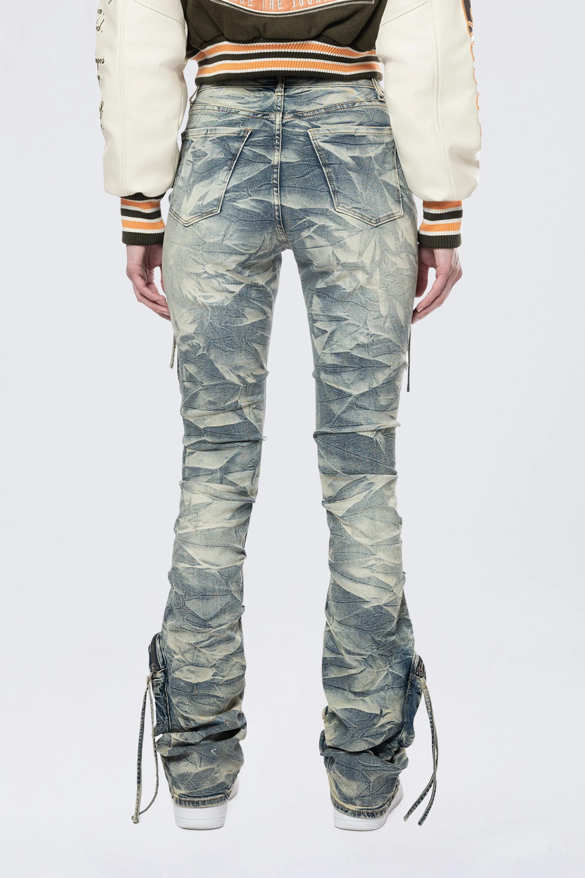 High Rise Stacked Cargo Jeans - Blue Toast