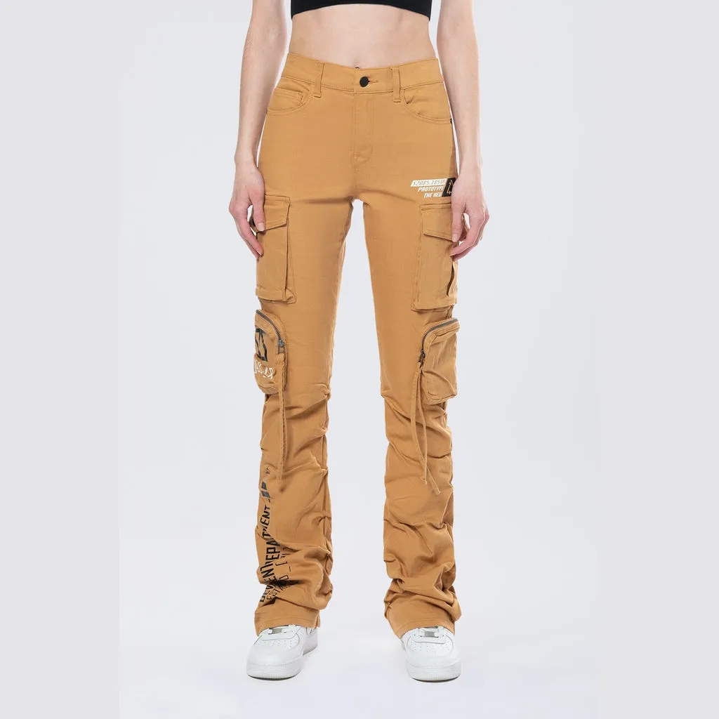 High Rise Stacked Utility Twill Pants - Khaki