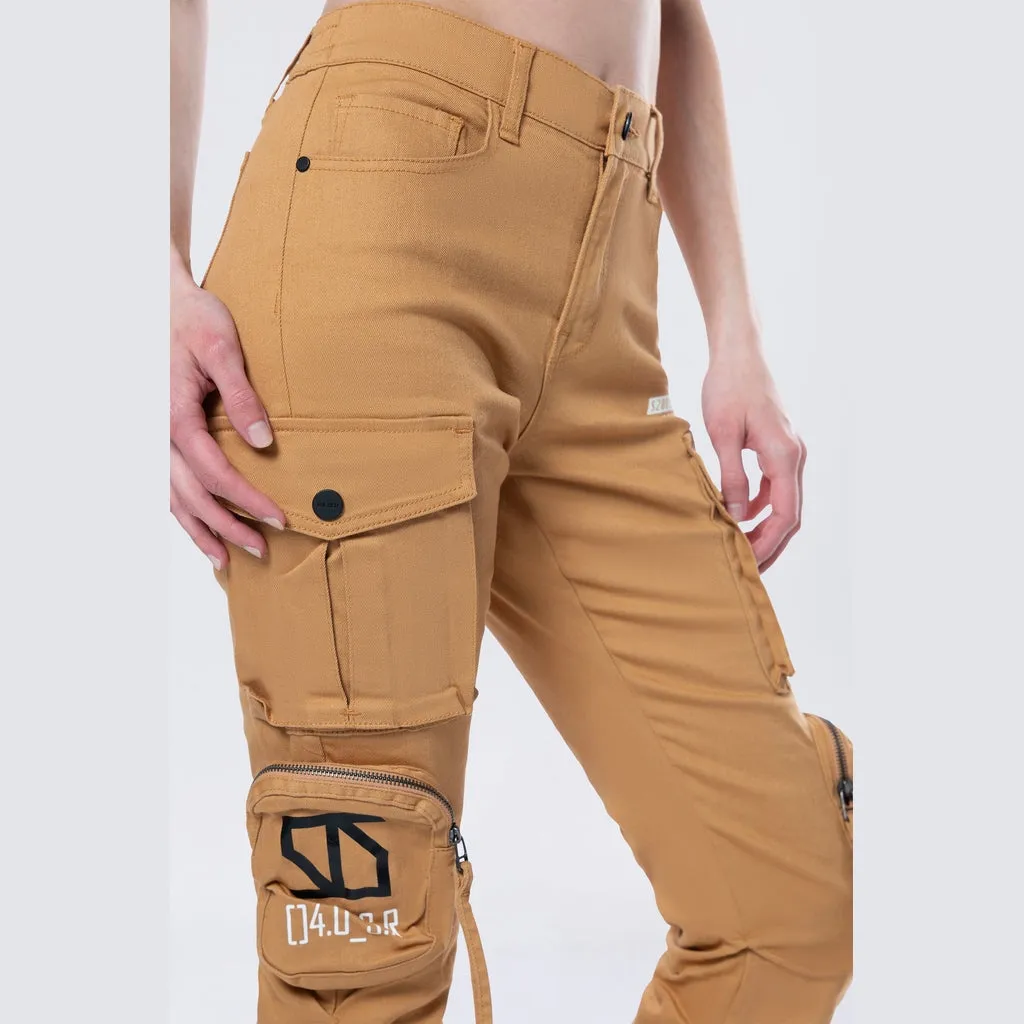 High Rise Stacked Utility Twill Pants - Khaki