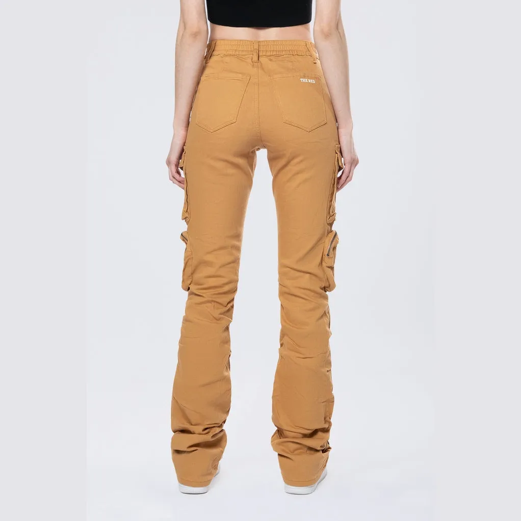 High Rise Stacked Utility Twill Pants - Khaki