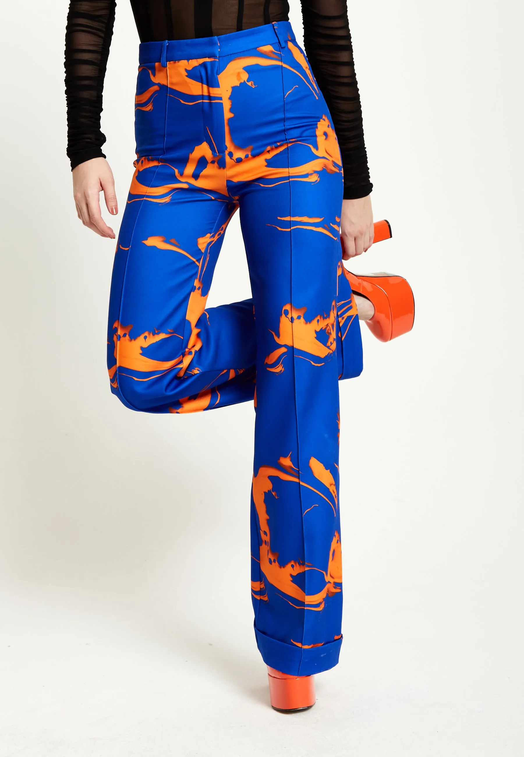 House Of Holland Marble Print Trousers in Blue And Orange