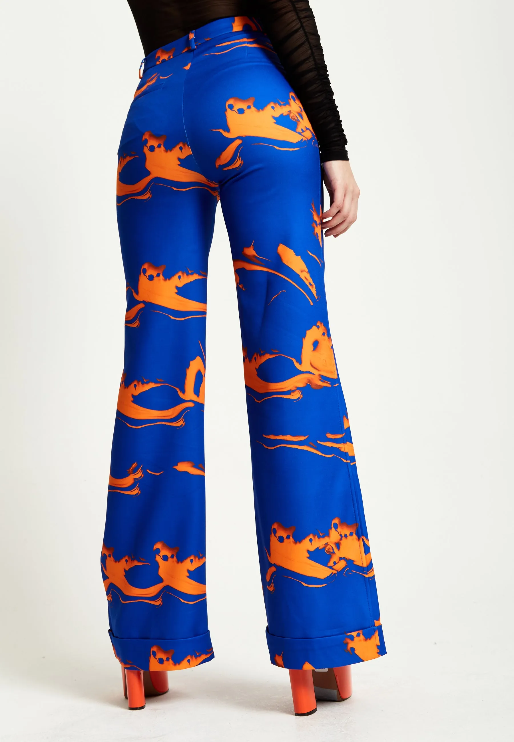 House Of Holland Marble Print Trousers in Blue And Orange