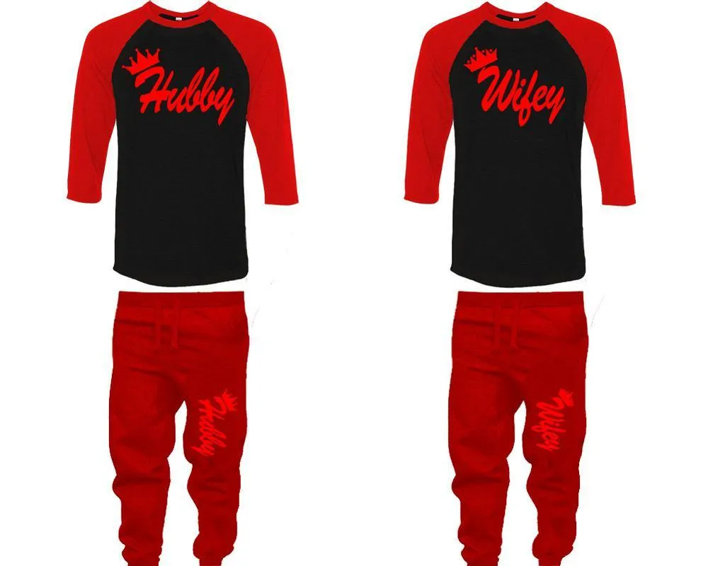 Hubby Wifey Couple Baseball Shirt and Jogger Pants, Matching Top Bottom Set