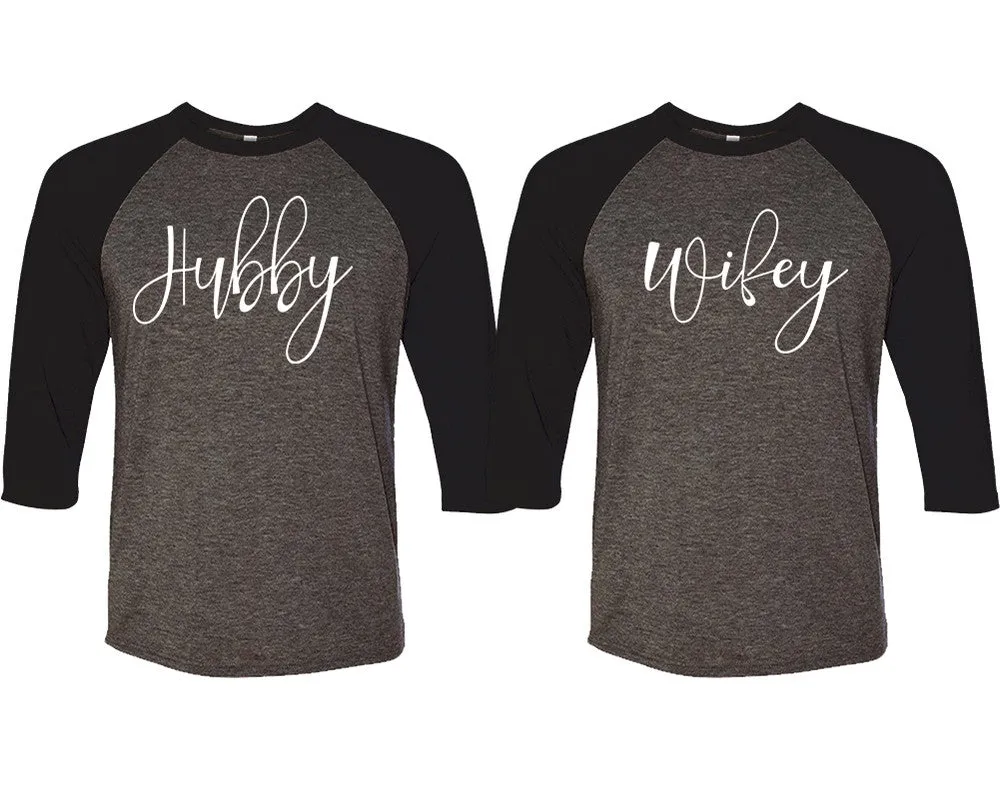 Hubby Wifey Couple Matching 3/4 Sleeve Baseball Shirts