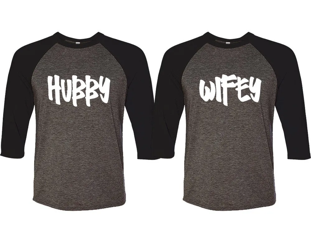 Hubby Wifey Couple Matching Baseball T Shirts