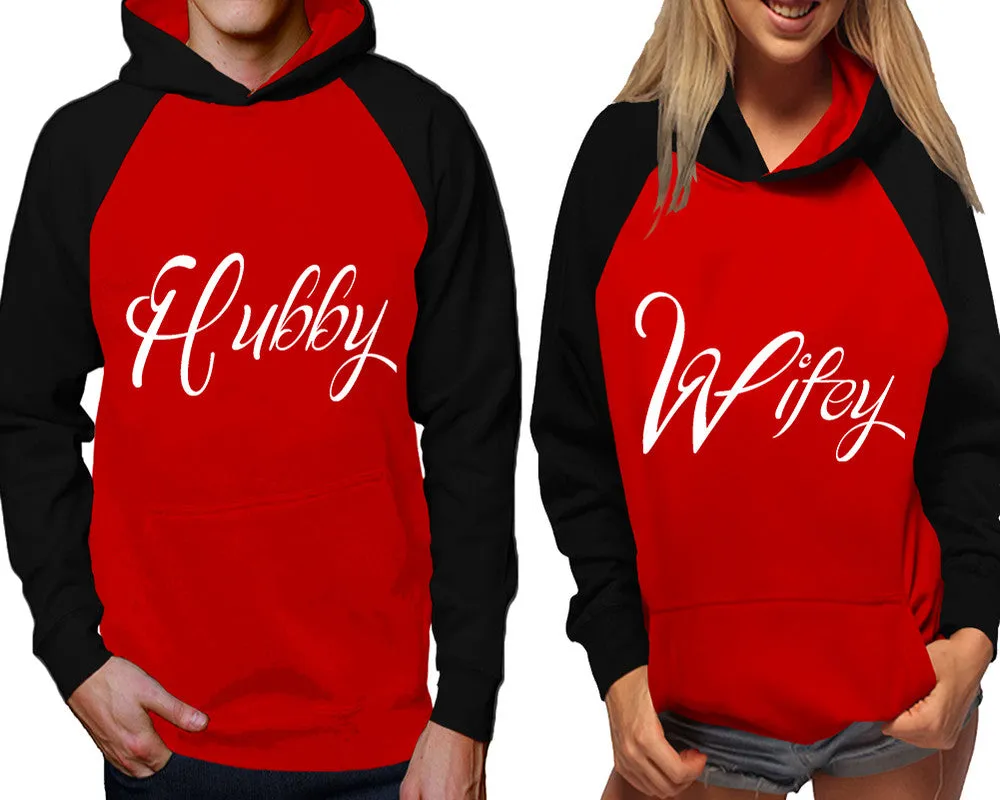 Hubby Wifey Couple Matching Contast Raglan Hoodies