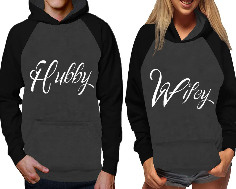 Hubby Wifey Couple Matching Contast Raglan Hoodies