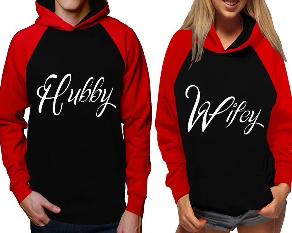 Hubby Wifey Couple Matching Contast Raglan Hoodies