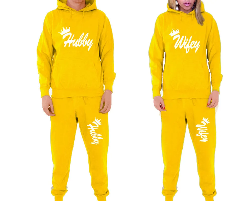 Hubby Wifey Couple Matching Hoodie and Jogger Pants Top&Bottom Sets