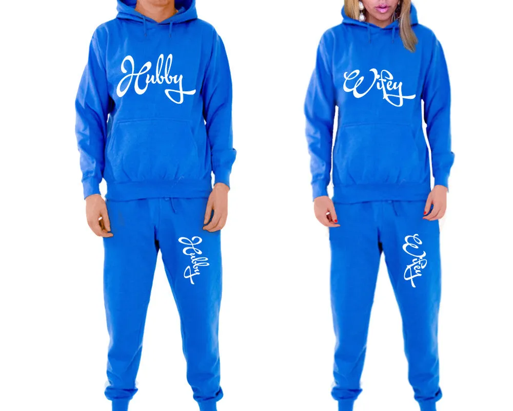 Hubby Wifey Couple Matching Pullover Hoodies and Jogger Pants Top & Bottom Sets